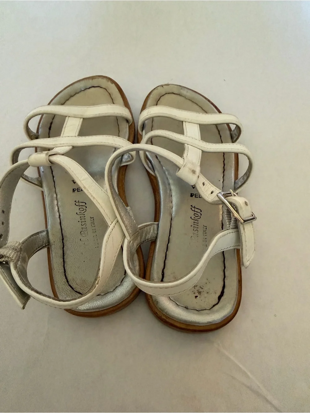 Vera Pelle White Leather T-Strap Kids Sandals